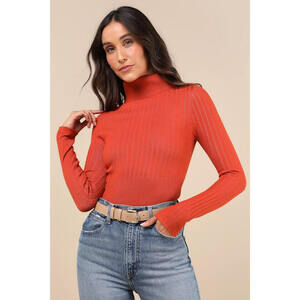 Lulus Perfected Comfort Orange Turtleneck Sweater Top - Size M